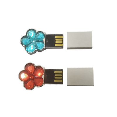 64g 128g Metal USB Flaş sürücüsü Çiçek şeklinde kristal