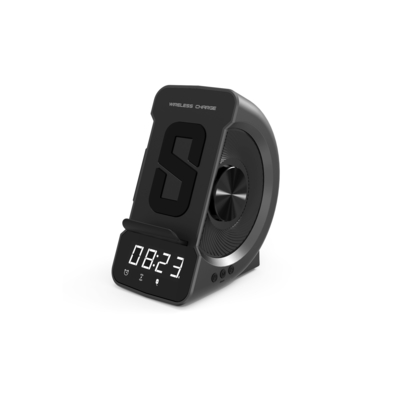 Bluetooth hoparlörü ile saat ve hızlı şarj cihazı ile kablosuz şarj cihazı
