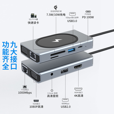 USB Tip C HUB Çok fonksiyonel Adaptör 9 Birde ve Bellek Kartı Okuyucu ile