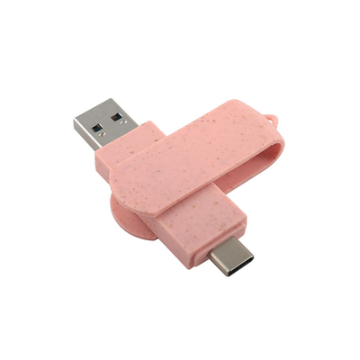 C Tipi USB Flash sürücüleri Pembe Plastik, Samanlı, Geri Dönüştürülebilir Malzeme ve Özel Logo