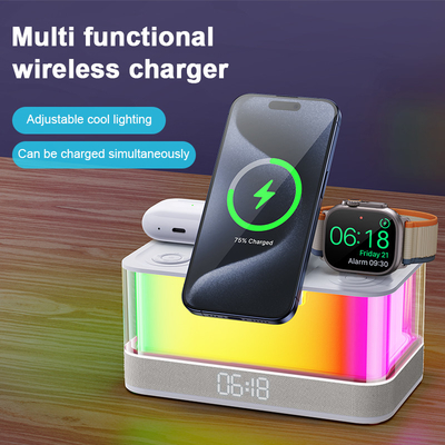 Renkli Işıklarla Qi Ayarlı Kablosuz Şarj Aracı ve Bluetooth Hoparlörü Qi Ayarlı Aygıtlar