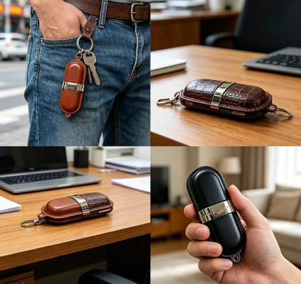 A Sınıfı deri usb bellek Yönetici için A Sınıfı çip ve deri dış yüzeye sahip Deri USB Flash Sürücü flash sürücüsü