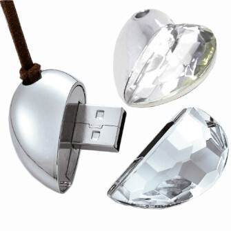 Gizli Çip Mücevher Tarzı Kalp USB Flash Sürücü Kristal Metal 64GB