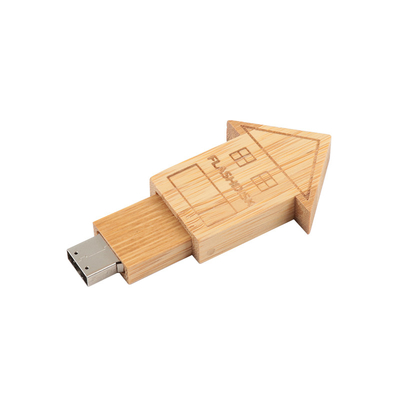 İş hediyeleri için doğal ahşapla özel Logo Ev şeklinde Ahşap USB Flash sürücü