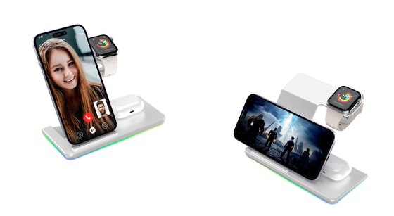 15W Hızlı Şarj ve Qi Aygıtları için LED Işık Çok Fonksiyonlu Kablosuz Şarj Aracı