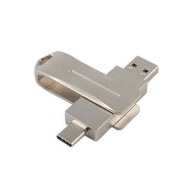Telefon ve Bilgisayar Tipi C Bağlantı Noktasıyla C Tipi Kullanıma Sahip Gümüş Metal Usb Flash Sürücü