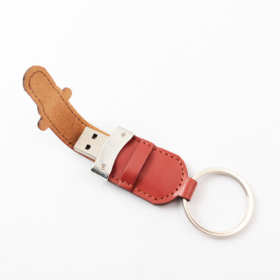 Metal Halkalı PU Kapak Ve Deri Usb Çubuğu 2.0 Taşınabilir 64GB 128GB 30MB/S